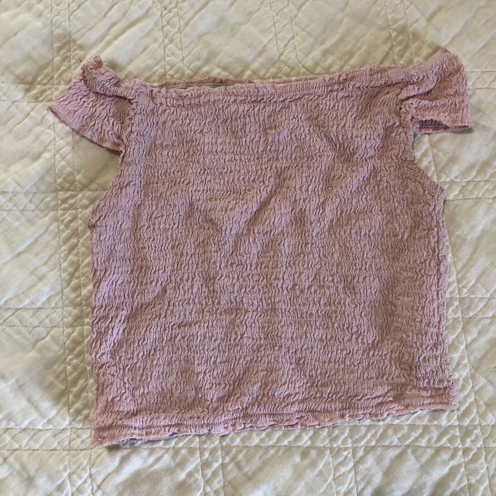 Off the shoulder smocked shirt